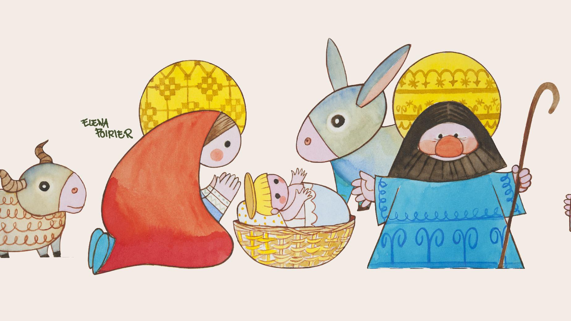 Pesebre. Elena Poirier, 1962/ 1980. Dibujo y acuarela sobre papel.