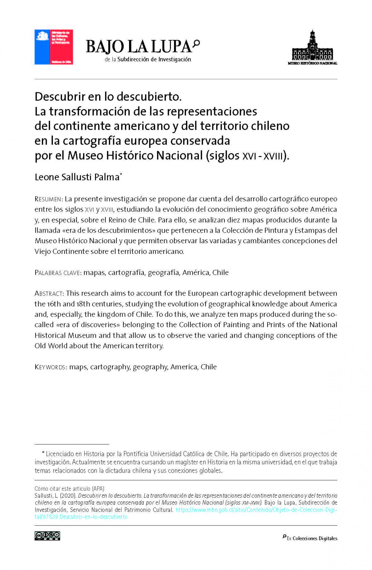 Descubrir en lo descubierto. La transformación de las representaciones del continente americano y del territorio chileno