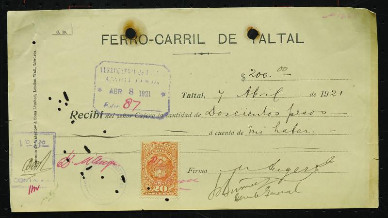 Comprobante de pago ferrocarril de Taltal Comprobante de pago ferrocarril de Taltal